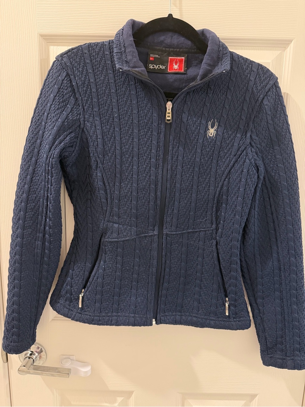 Spyder Navy Cable Knit Full-Zip Teddy Jacket